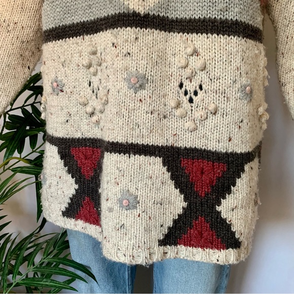 v i n t a g e :: Long Plaid Floral Embroidered Granny Knit Sweater - Picture 8 of 11